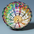 Kiln-Transformed Seven-Color Peacock Tea Cup — top view showing iridescent peacock feather pattern