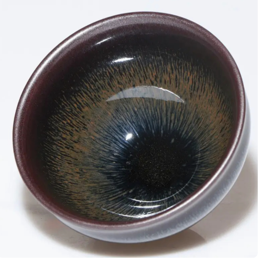 Purple Hare's Fur Bound-Rim Jian Tea Bowl — glaze detail top view