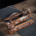 Carved Wooden Incense Burner and Holder Set — dragon boat design with backflow smoke effect