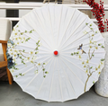 Hand-Painted Oil-Paper Umbrella — magnolia blossom and kingfisher design on white ground